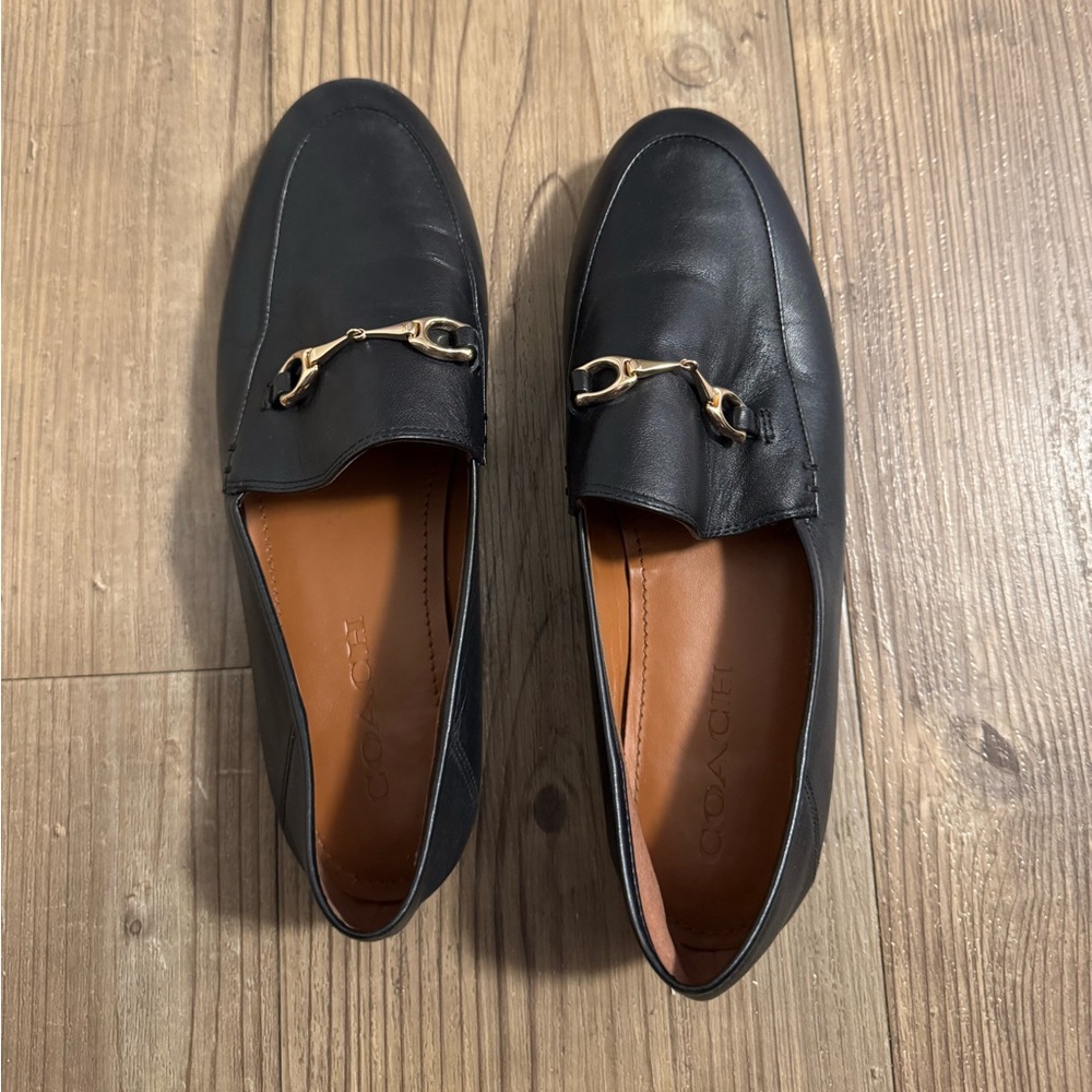 Coach Black Leather Loafers with Gold Hardware